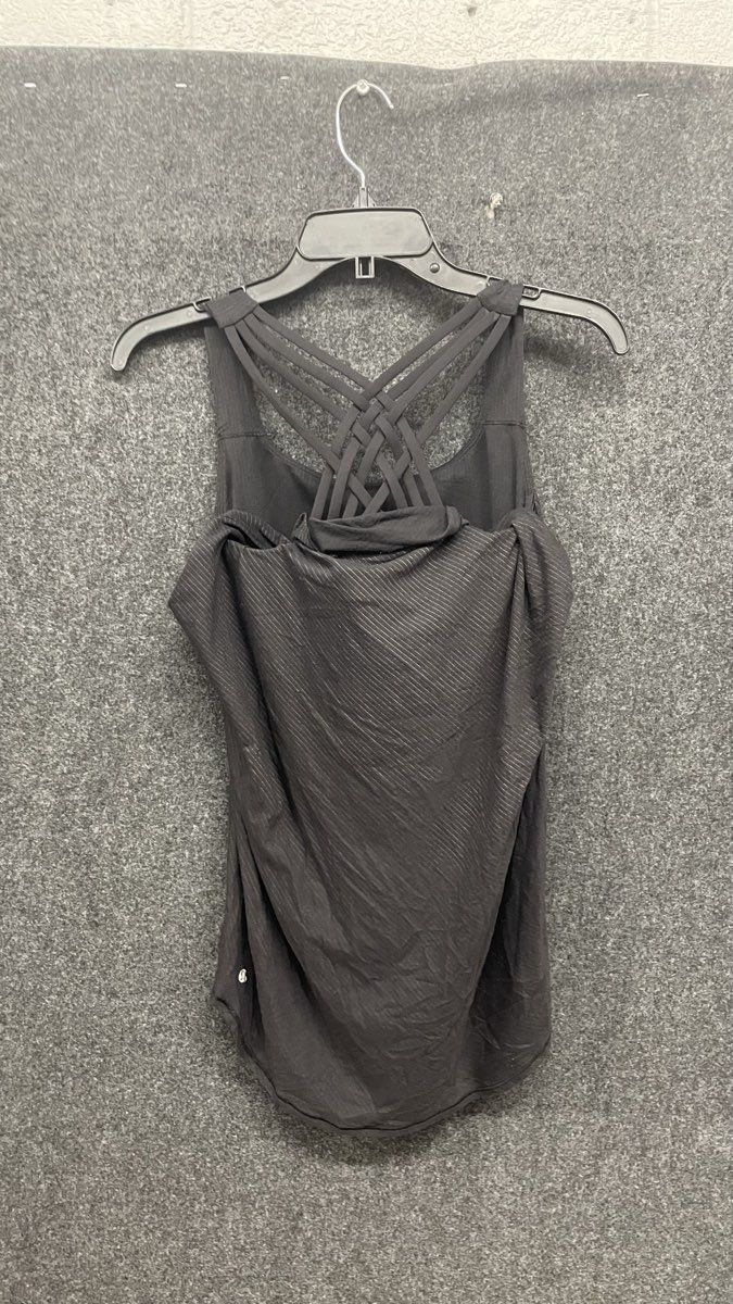 Lululemon Women's Wild Tank Top Black Gray Striped Strappy Criss Cross Sz 6