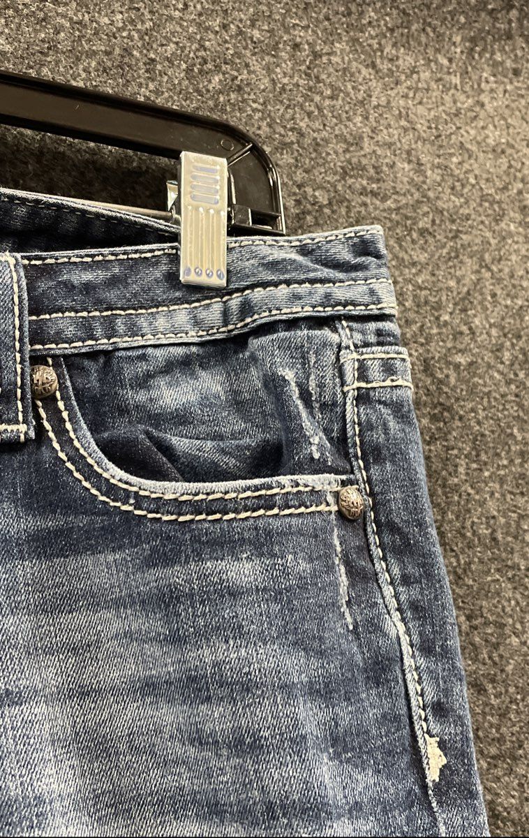 Rerock for Express Women's Dark Blue Distressed Bootcut Jeans Sz 8S