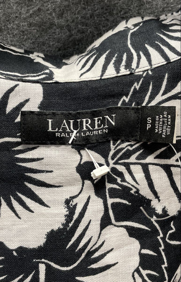 Lauren Ralph Lauren Women's Black White Floral Hibiscus Button Up Shirt Sz SP