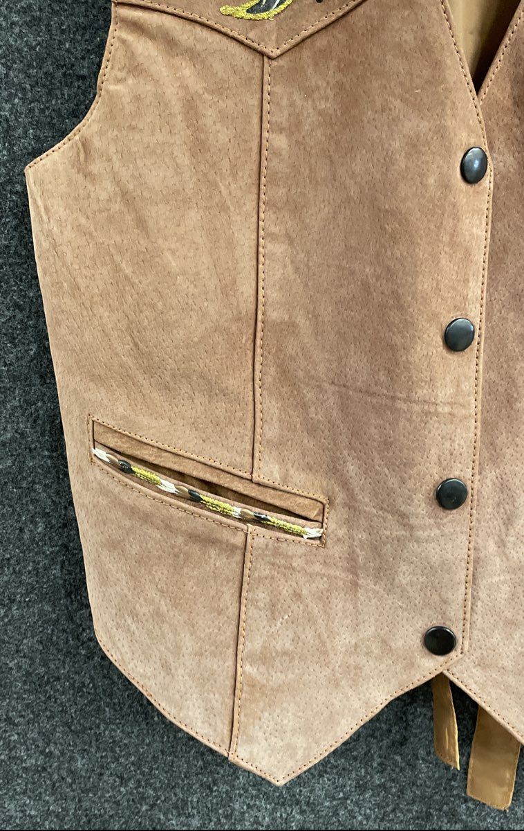 Learsi Women's Tan Brown Painted Glitter Western Artistic Suede Vest Sz M