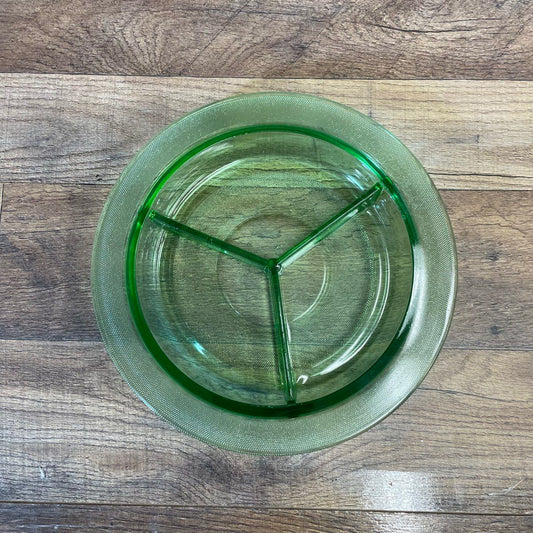 Uranium Green Glass Divided Dish
