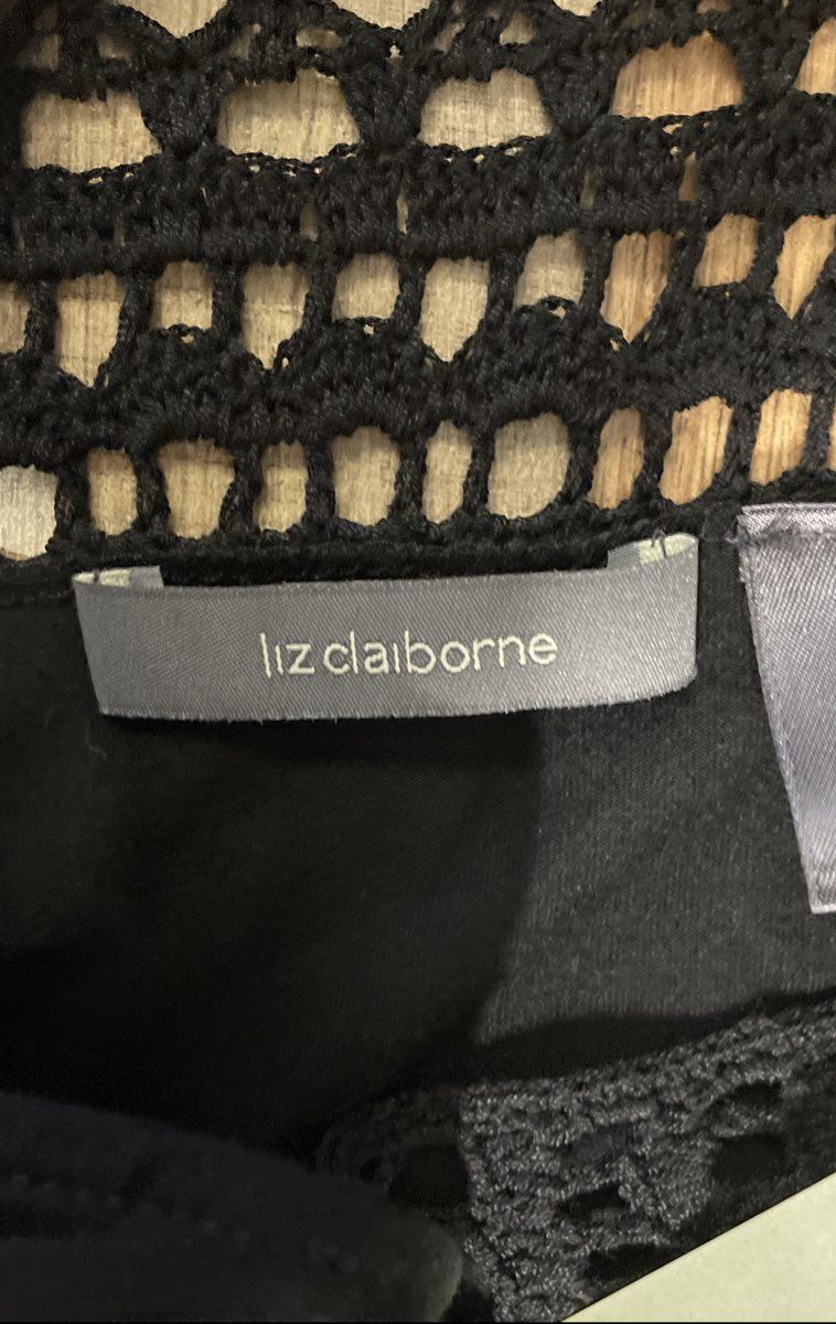 Liz Claiborne Women's Black Wrap Front Crochet Yoke Stretch Maxi Dress 1X NWT