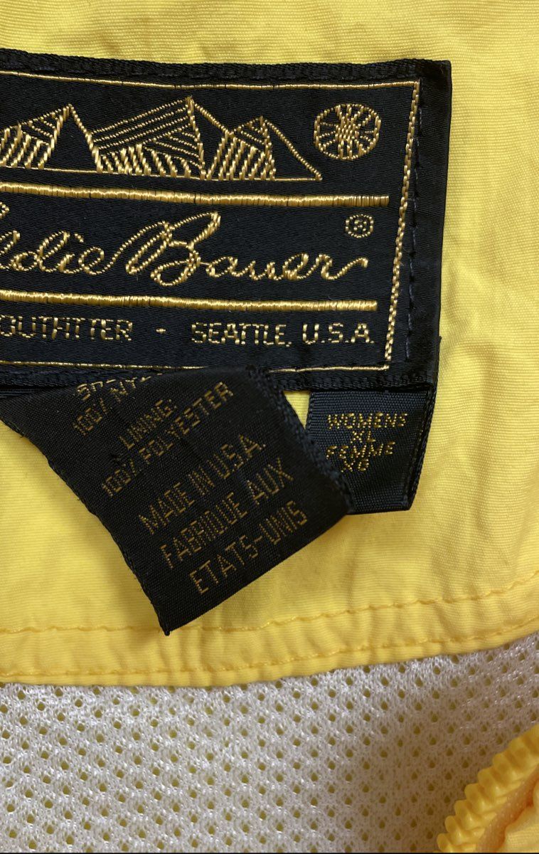Vintage 90s Eddie Bauer Womens Yellow Lightweight Windbreaker Jacket Made USA XL