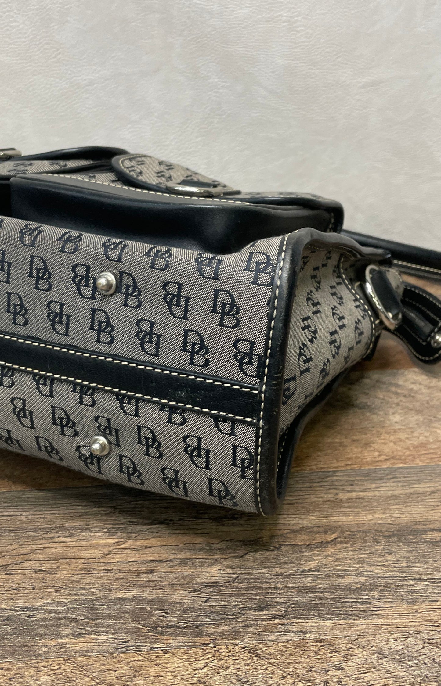 Dooney & Bourke Black Monogram Signature Satchel Bag Silver Hardware Vintage