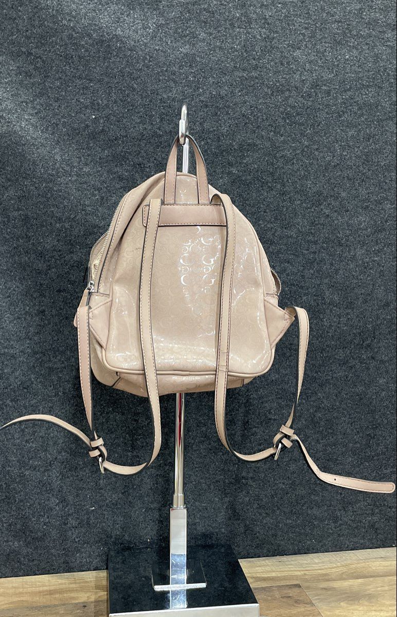 Guess Pink Embossed Logo Mini Backpack Bag Silver Hardware Bow Detail