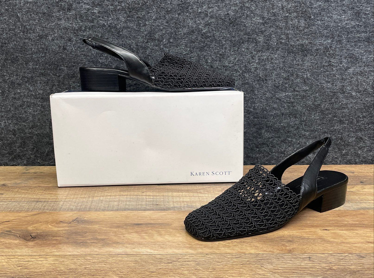 Karen Scott Carolton Black Woven Mesh Slingback Low Block Heel Size 7.5 M