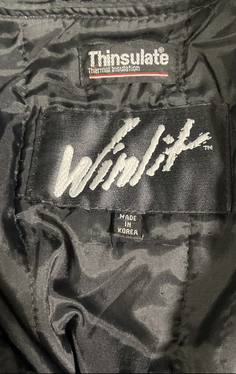 Winlit Women's Vintage 80s Black Leather Brocade Trench Coat Jacket Duster L