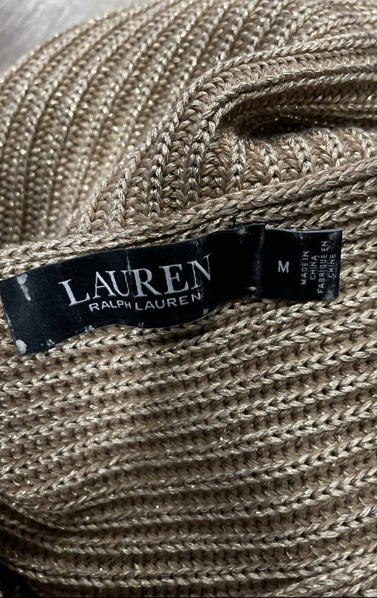 Lauren Ralph Lauren Women's Gold Ribbed Metallic Shimmer Boat Neck Sweater Sz M