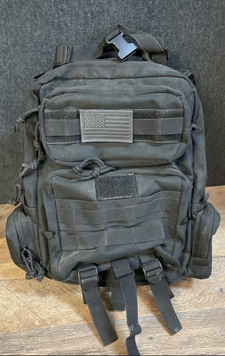 Unbranded Black Tactical Military Style Backpack US Flag MOLLE