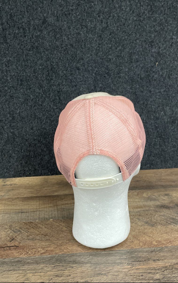 L.L. Bean Unisex Trucker Hat Cream Blue Pink Mesh Back Snapback Mountain Logo