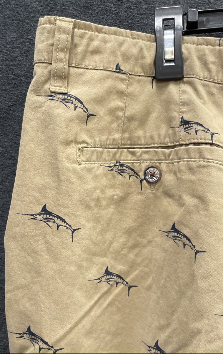 Hudson & Barrow Men's Tan Sailfish Marlin Print Cotton Blend Chino Shorts Sz 38