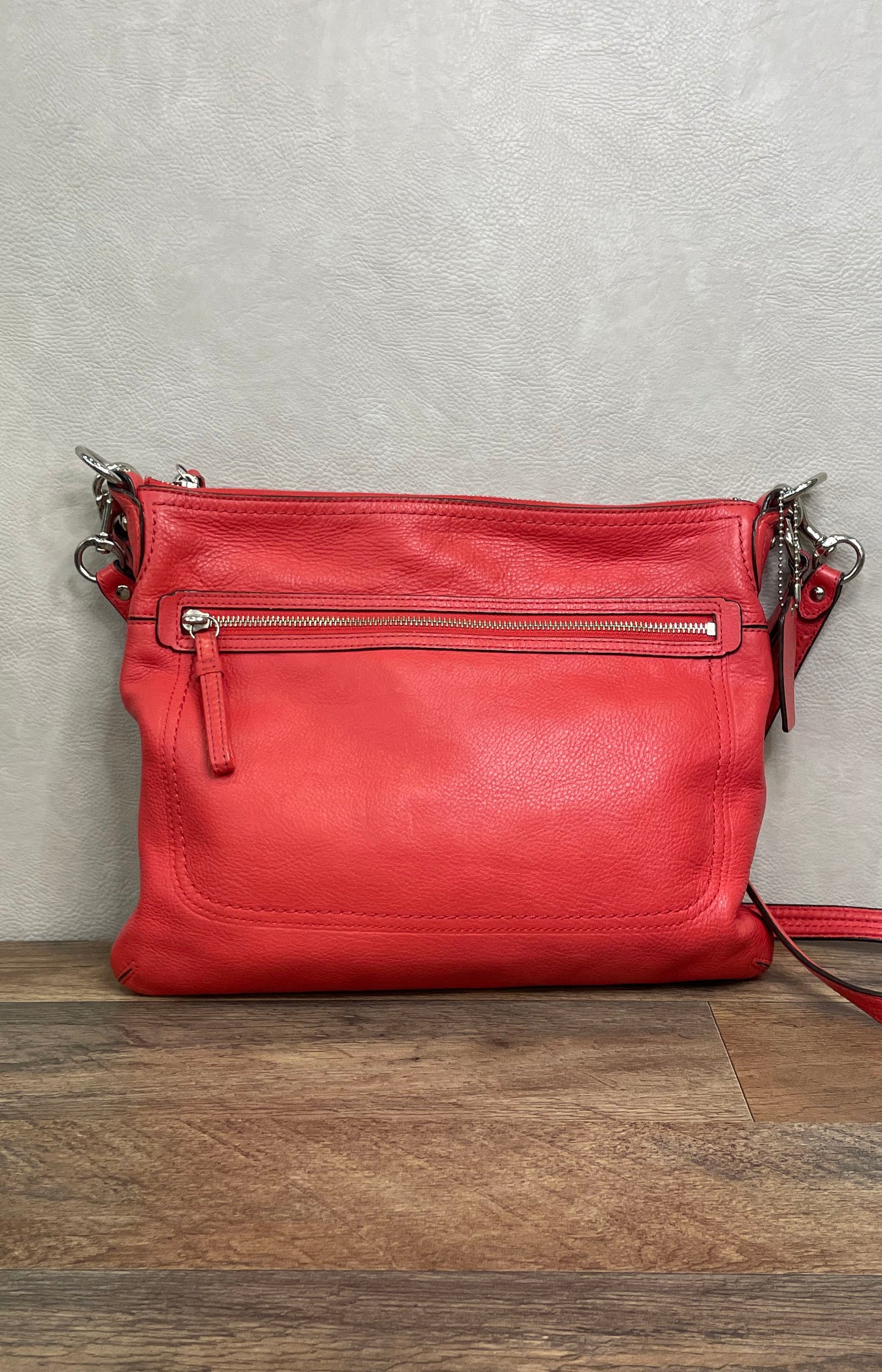 Coach Red Pebbled Leather Convertible Crossbody Shoulder Bag Silver 22421