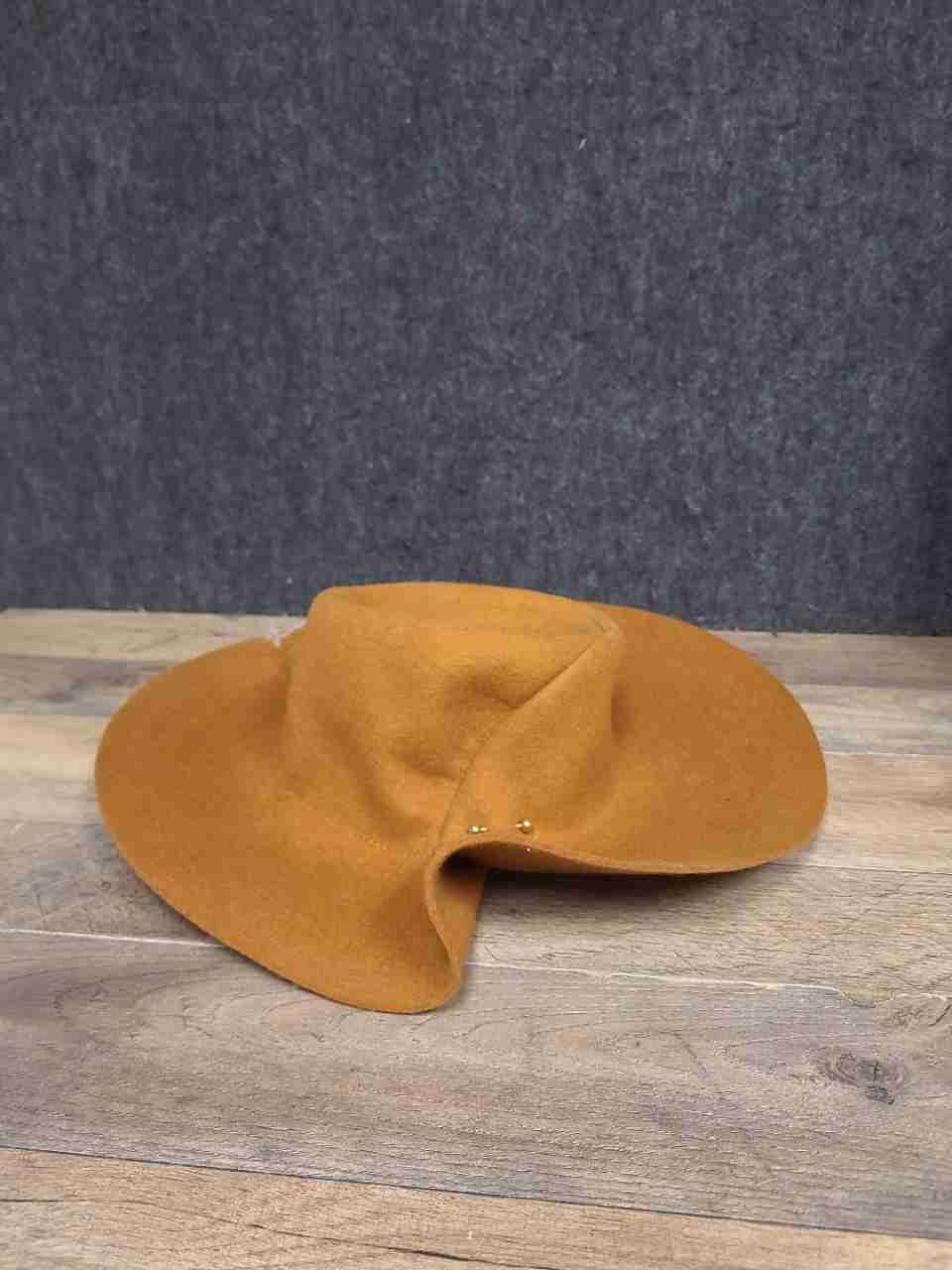 Anthropologie Women's Mustard Yellow Wide Brim 100% Wool Studded Hat One Size