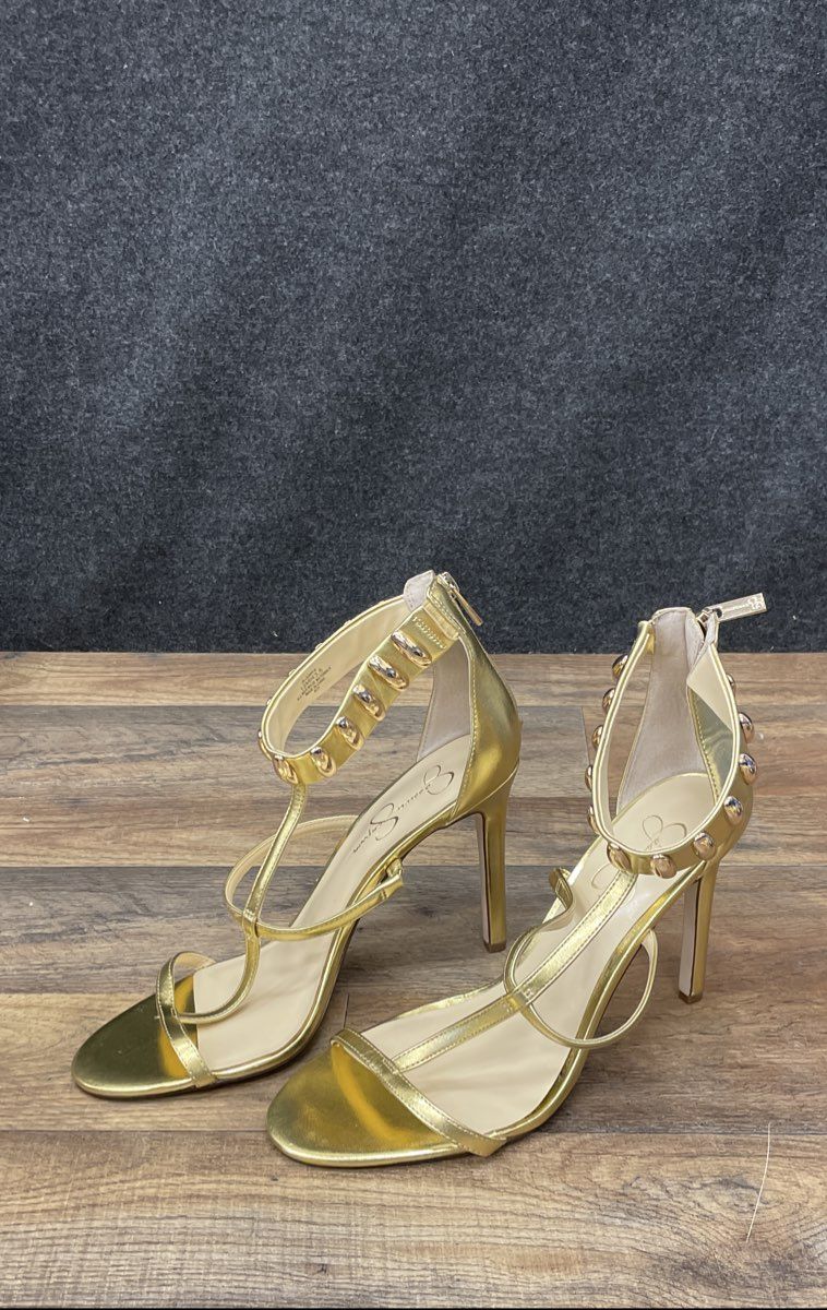 Jessica Simpson Juniya Gold Metallic Stiletto Ankle Strap Sandals Size 7.5