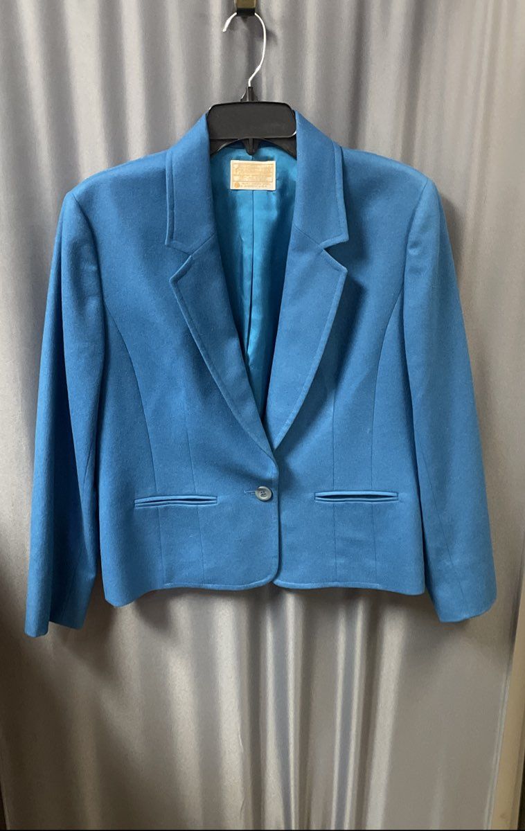 Vintage 80s Pendleton Peacock Blue Virgin Wool Blazer Jacket USA Sz 10
