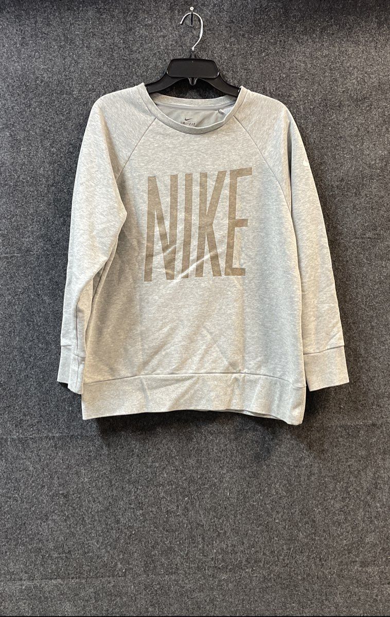 Nike Women's Heather Gray Dri-Fit Raglan Graphic Logo Sweatshirt Sz M