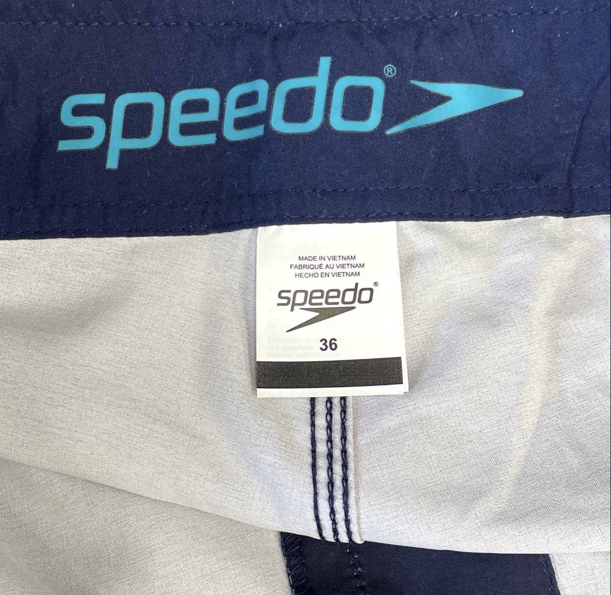 Speedo Men's Navy Blue Rainbow Diagonal Stripe Swim Board Shorts Sz 36 NWT
