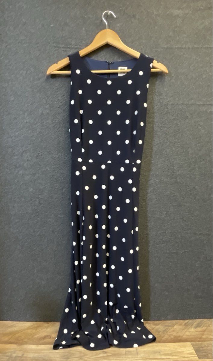 Anne Klein Women's Navy Blue Polka Dot Tie Waist Sleeveless Dress Size 6