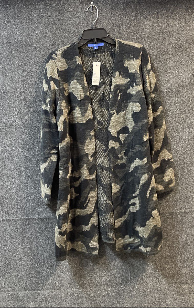 Apt. 9 Women's Camo Open Front Cardigan Sweater Gray Black Knit NWT Sz M