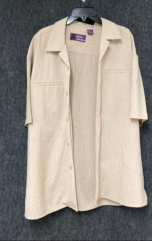 Vintage Christi Collection Men's Beige Textured Stripe Short Sleeve Shirt Sz XL
