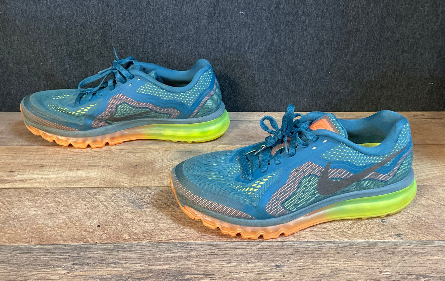 Nike Air Max 2014 Brave Blue Orange Green Running Shoes Men's Size 11.5