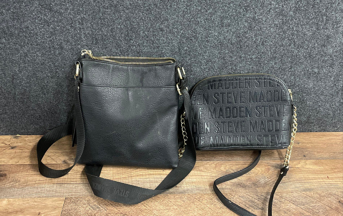 Steve Madden Black Embossed Logo Crossbody Handbag Purse Lot of 2