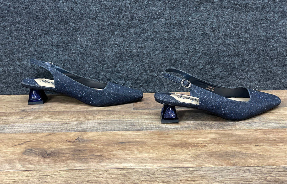 Lady Couture Ruby Navy Shimmer Slingback Pumps Jewel Heel Women's Size 10