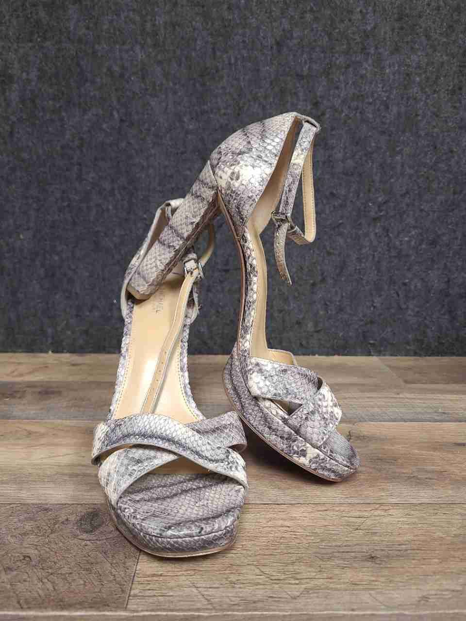 Michael Kors Grey Snakeskin Print Platform Ankle Strap Heel Sandals Size 9.5M