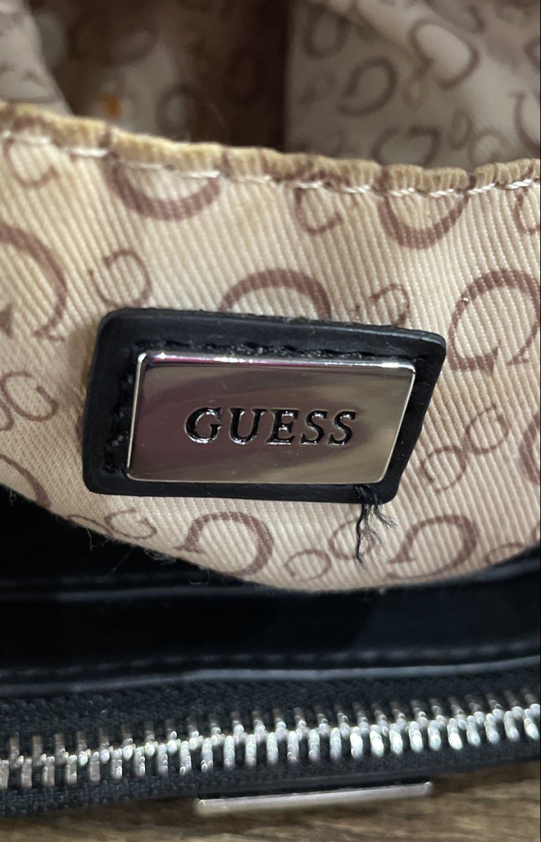 Guess Black Monogram Embossed Leather Tote Bag Large Silver Hardware
