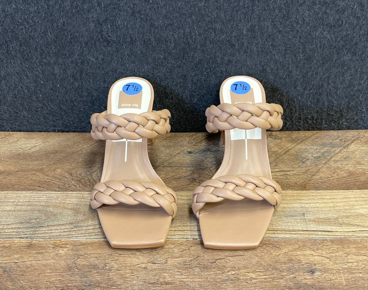 Dolce Vita Paily Braided Double Strap Block Heel Sandals Tan Size 7.5