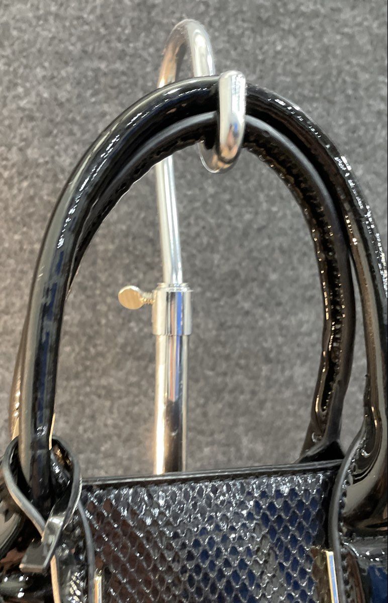 Unbranded Black Patent Snakeskin Embossed Satchel Handbag Gold Hardware
