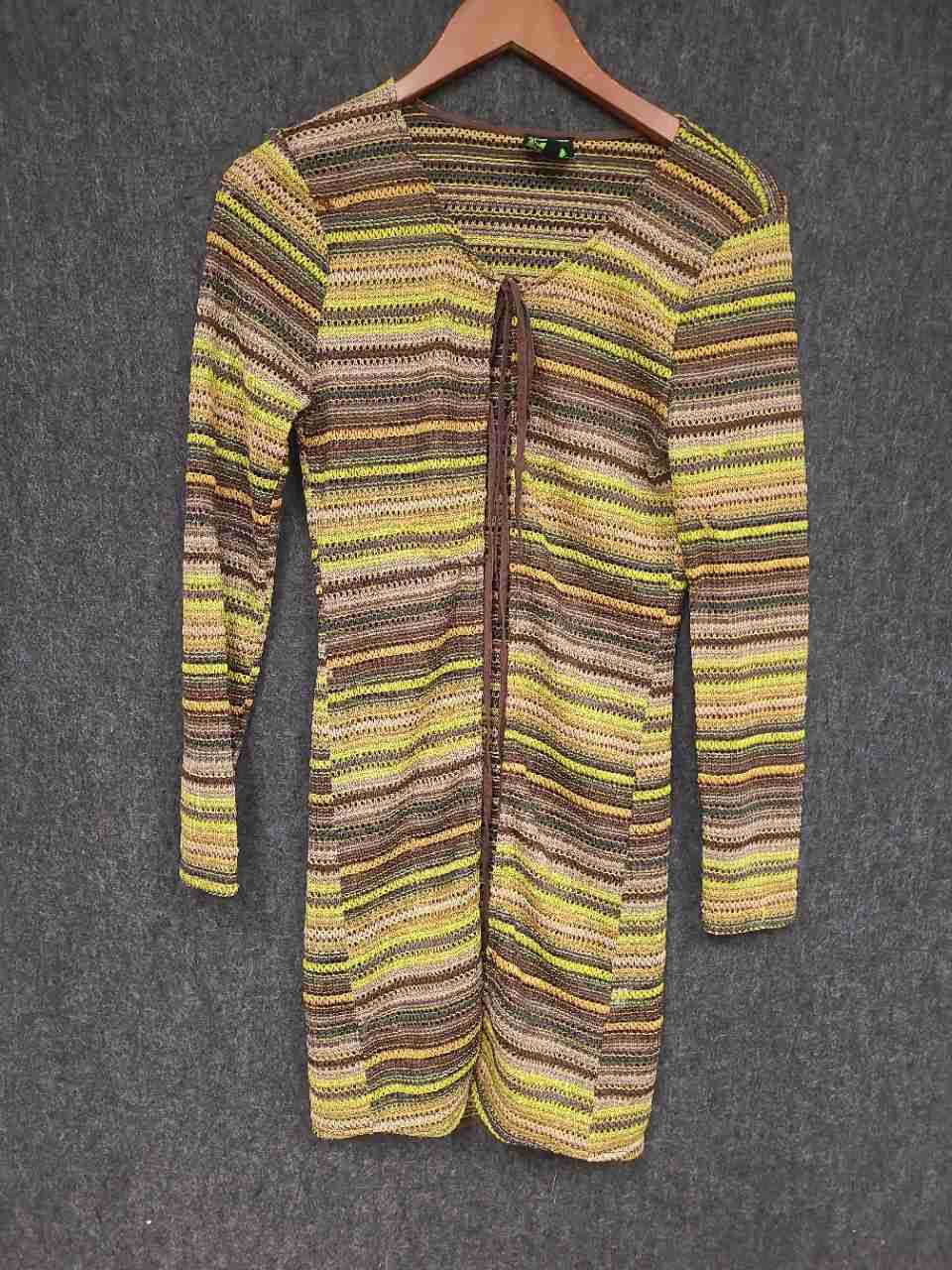 Tunnel Vision Women's Multicolor Striped Front Tie Crochet Knit Cardigan Sz M
