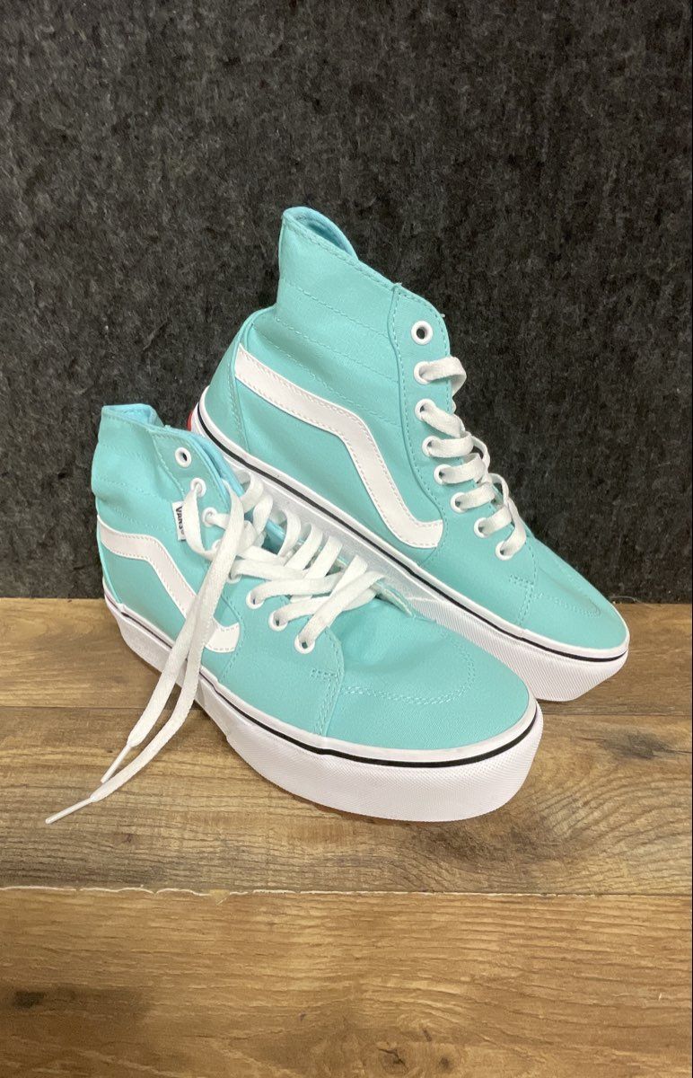 Vans Sk8-Hi Stacked Aqua Blue Turquoise High Top Platform Sneakers Size 9
