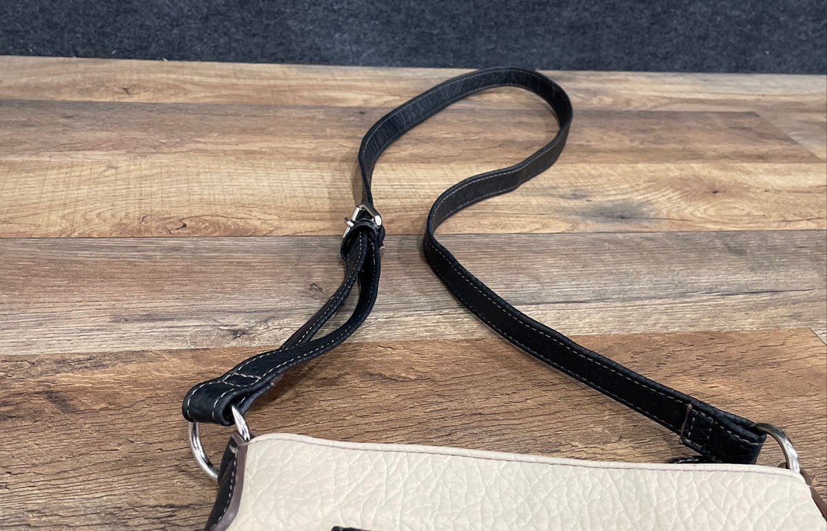 Nine West Cream Black Pebbled Leather Crossbody Bag Silver Hardware