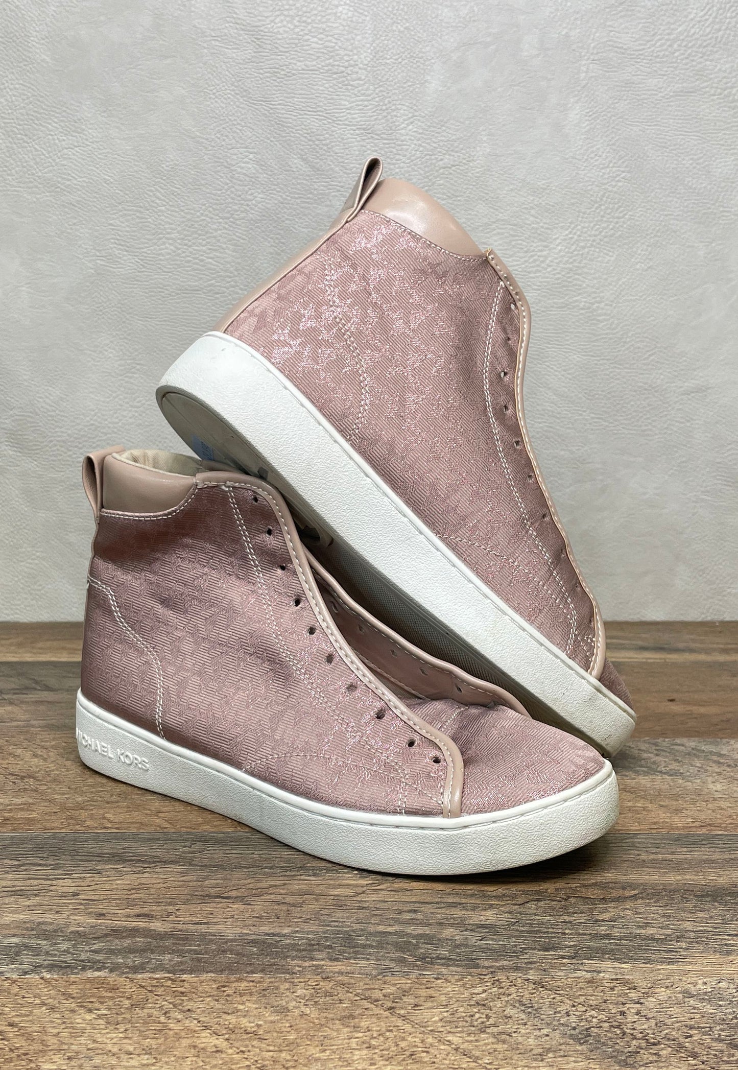 Michael Kors LS22B Pink Rose Gold Textile High Top Sneakers Women's Size 6.5M