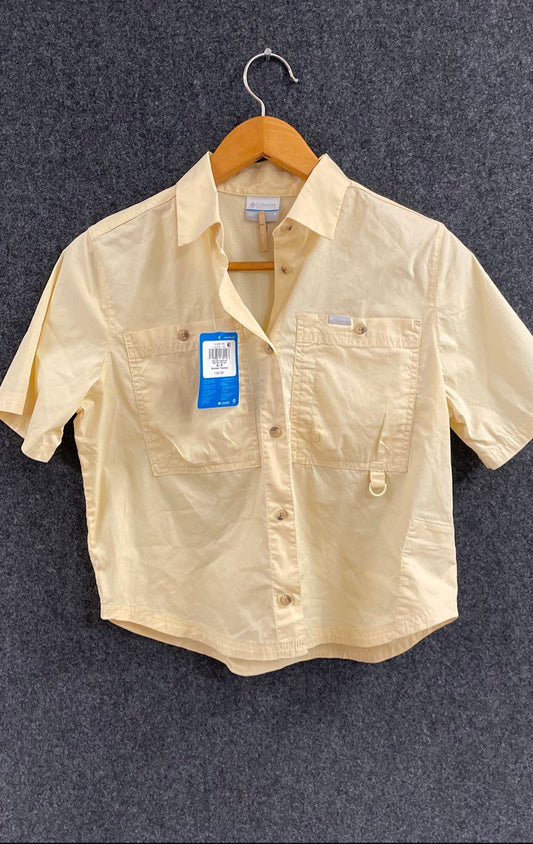 Columbia Women's Brea Falls Short Sleeve Woven Shirt Yellow Vented NWT Sz S