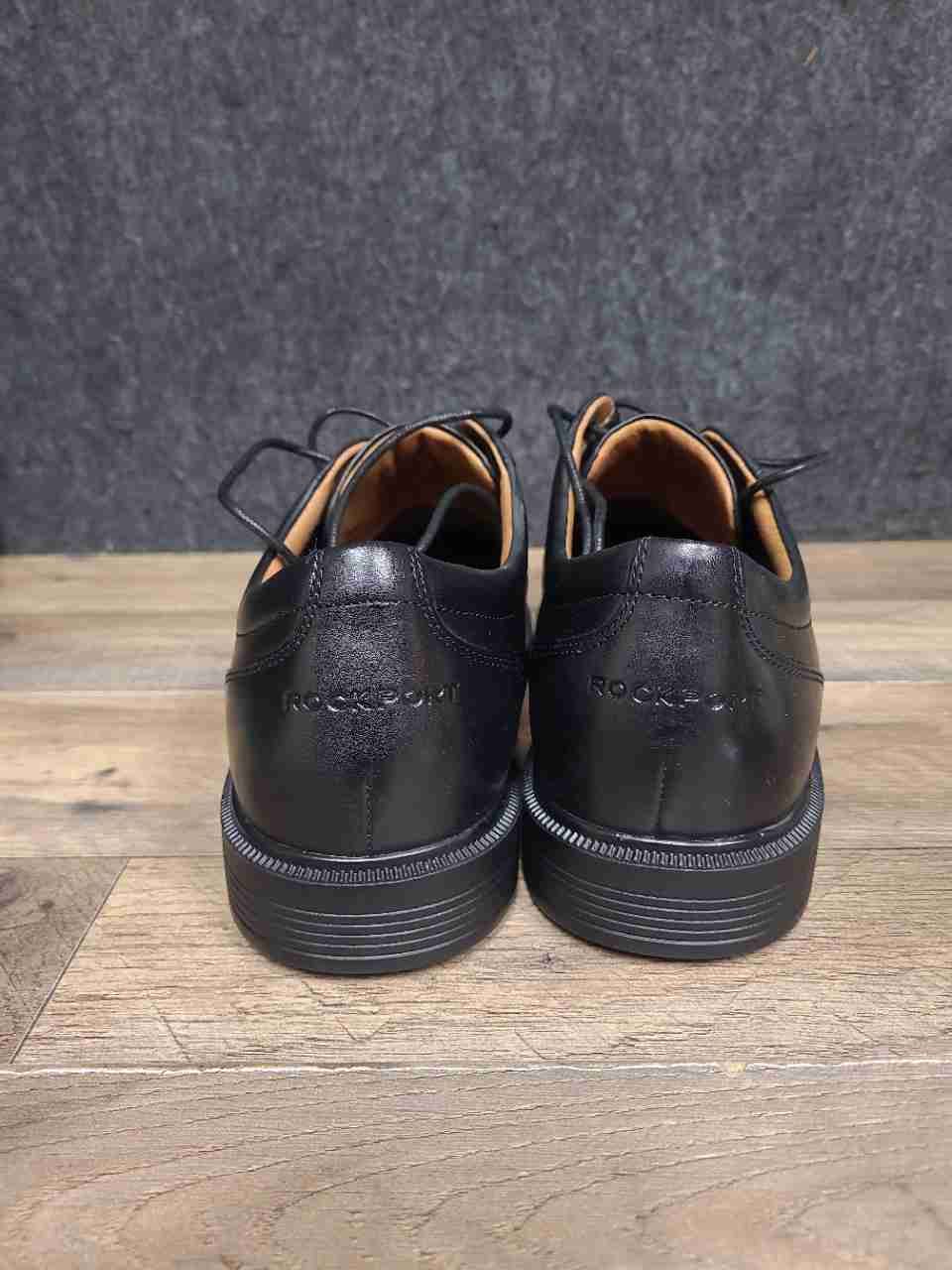 Rockport Dpluxe Apron Toe Oxford Black Leather Slip Resistant Mens Size 11W DS