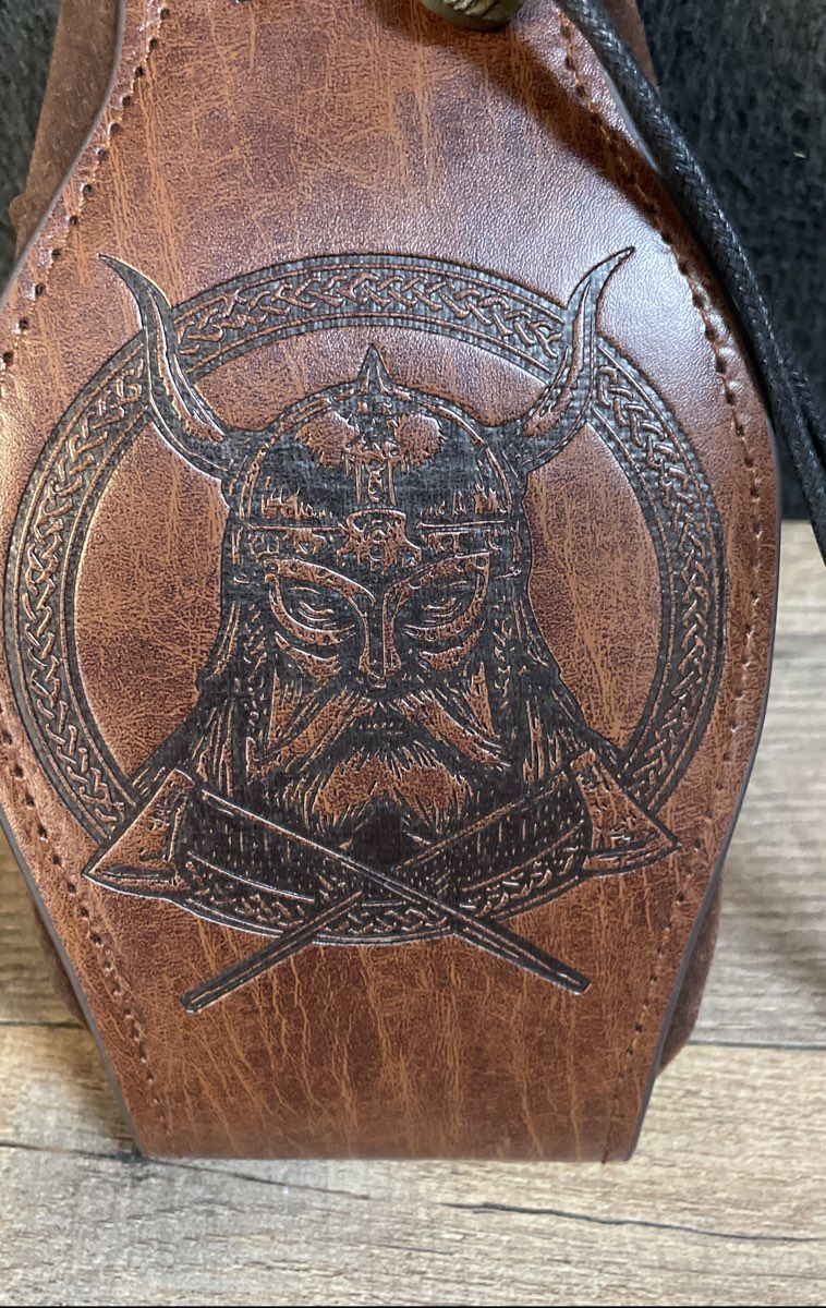 Viking Brown Embossed Warrior Dice Bag Belt Pouch Drawstring Cosplay Accessory