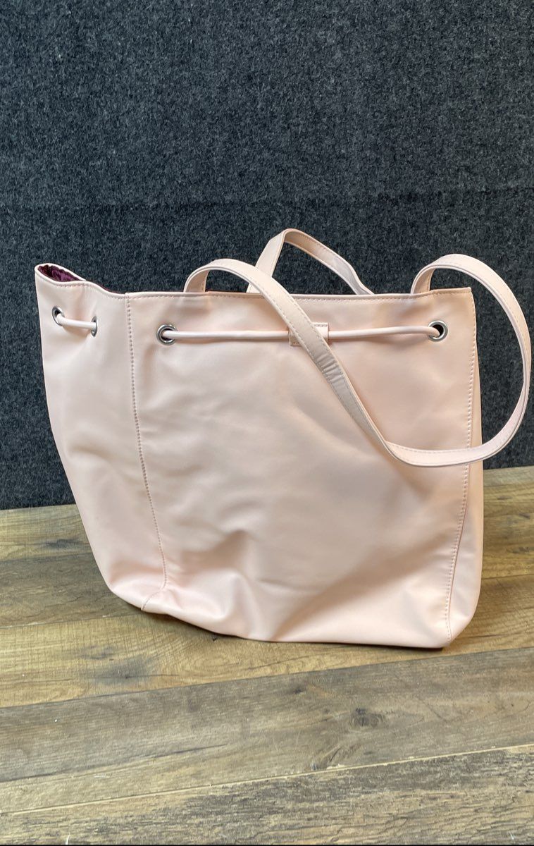 Ralph Lauren Romance Pink Faux Leather Drawstring Bucket Tote Bag