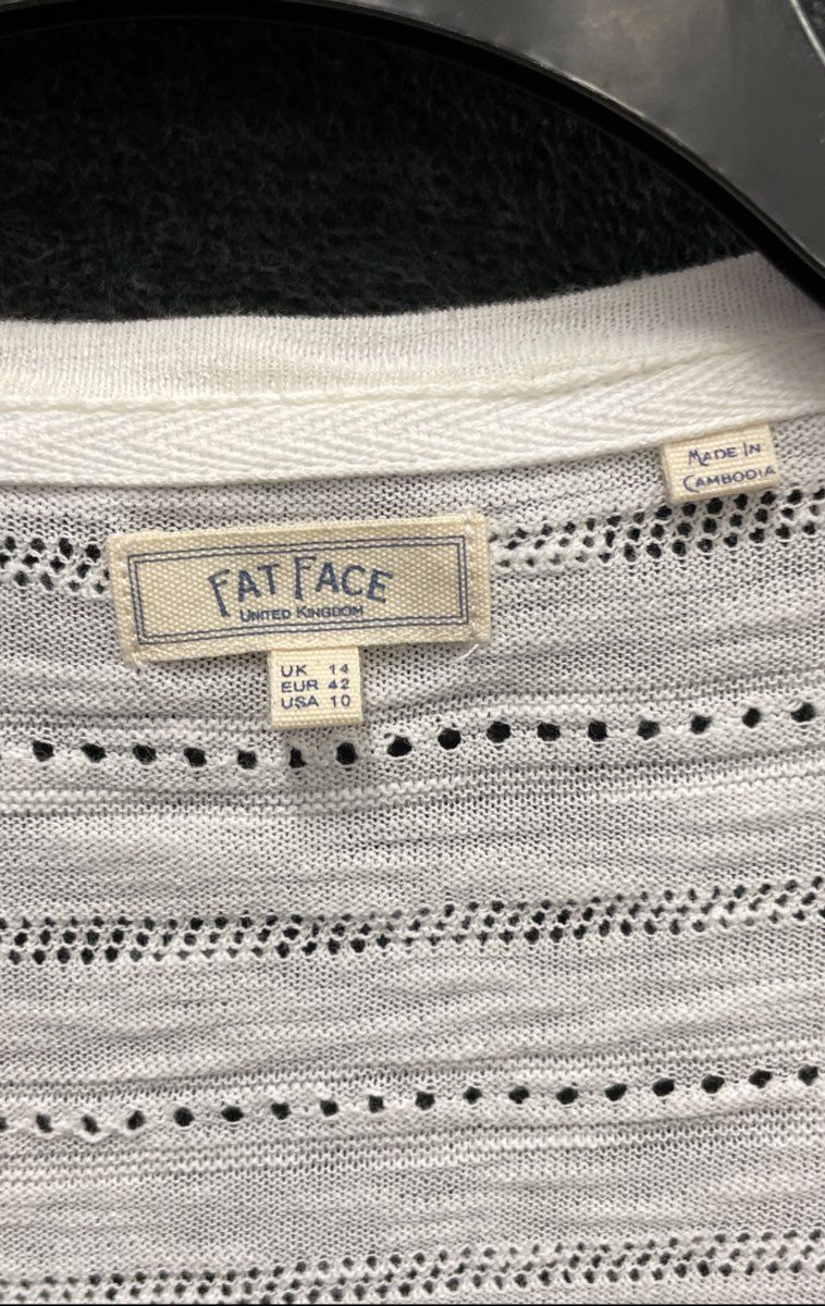 Fat Face Women's White Pointelle Knit Open Front Slub Cardigan Sweater Sz 10