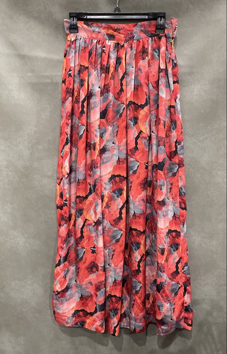 Covered Bliss Women's Pink Red Floral Poppy Print Maxi Long Skirt Sz S