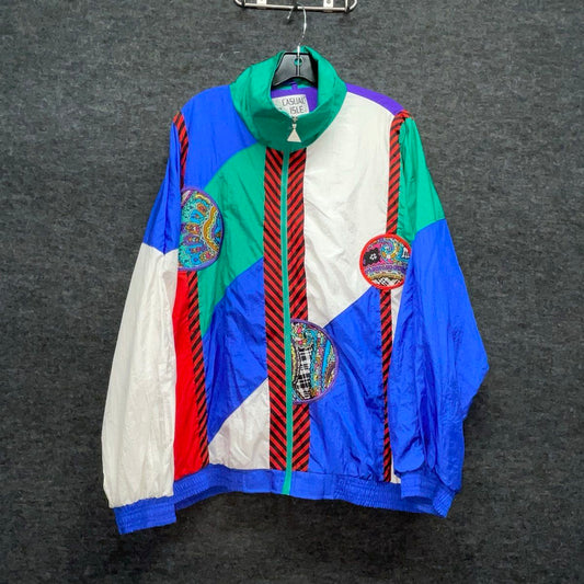 Vintage 90s Casual Isle Colorblock Geometric Paisley Windbreaker Jacket Sz 3X