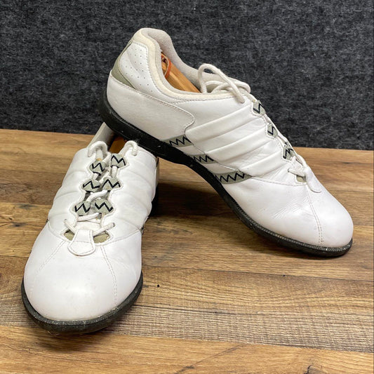 Vintage 1998 Adidas 075312 White Gold Spiked Leather Golf Shoes Men's Size 9.5