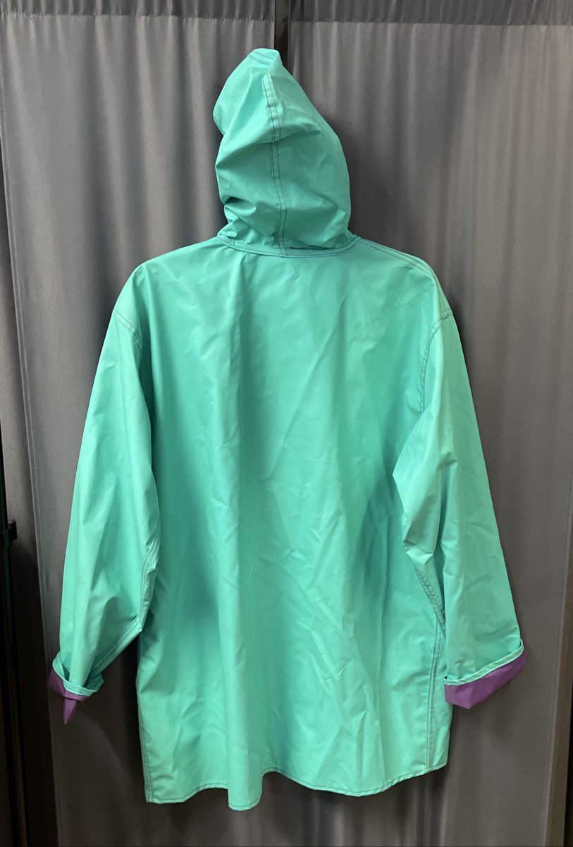 Vintage 90s Woolrich Women's Surf Green PVC Hooded Raincoat Jacket Purple Sz L