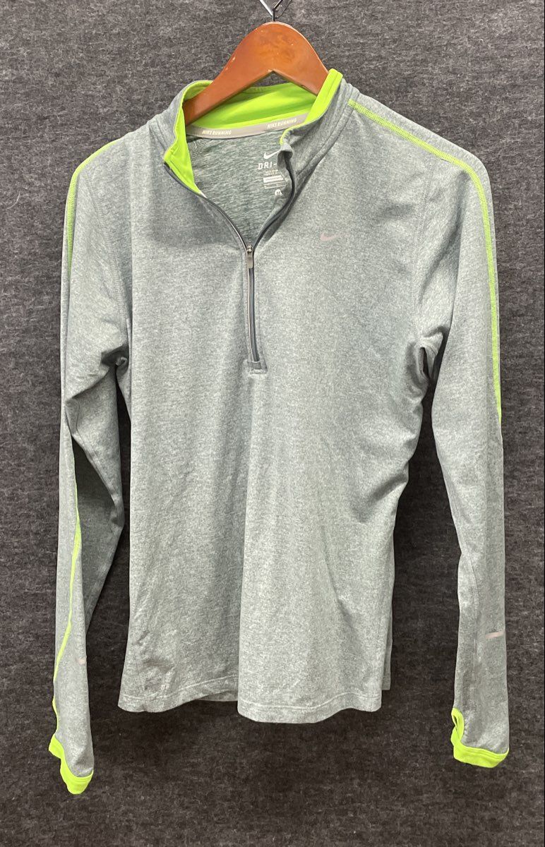 Nike Men's Dri-FIT Running Half-Zip Pullover Jacket Grey Lime Thumbholes Sz M