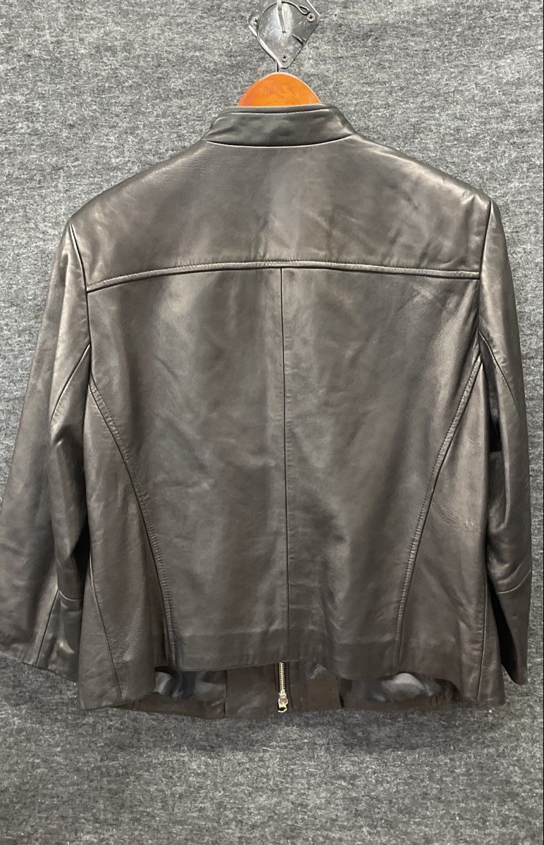Vintage 90s Petite Sophisticate Women's Black Leather Mock Neck Jacket Sz L