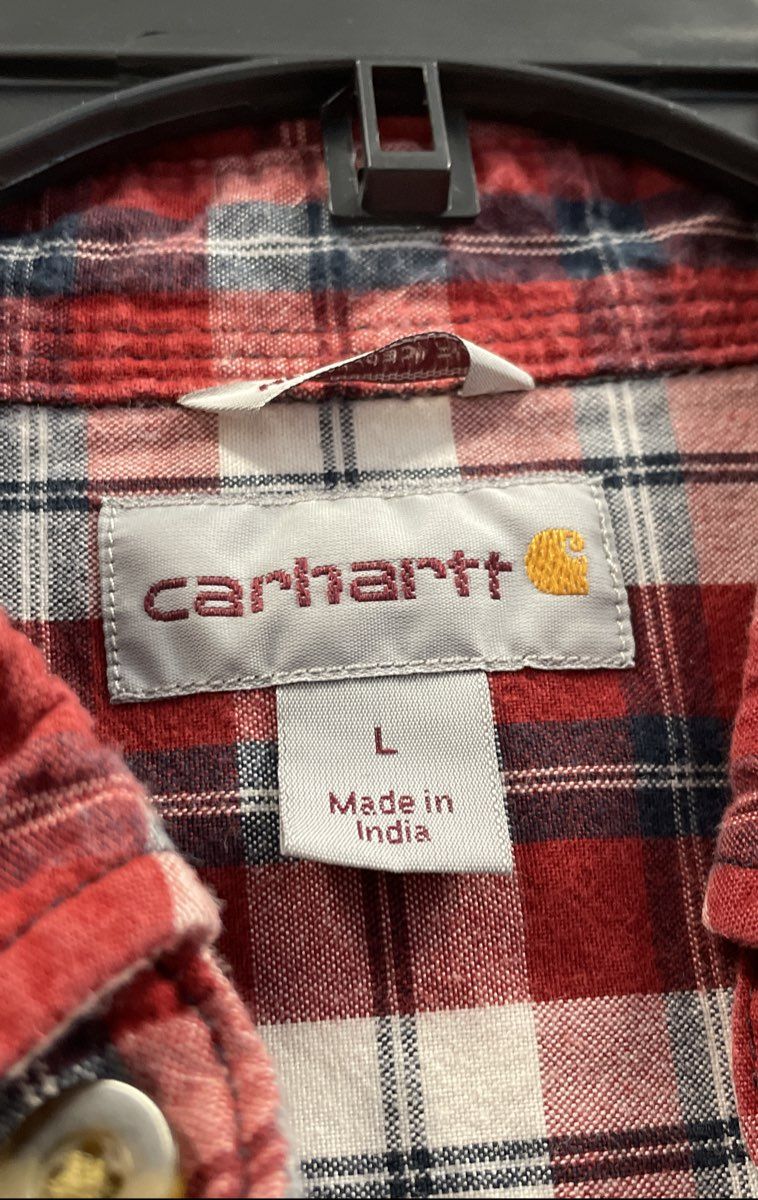 Carhartt Men's Red White Blue Plaid Short Sleeve Flannel Shirt 100139 Size L