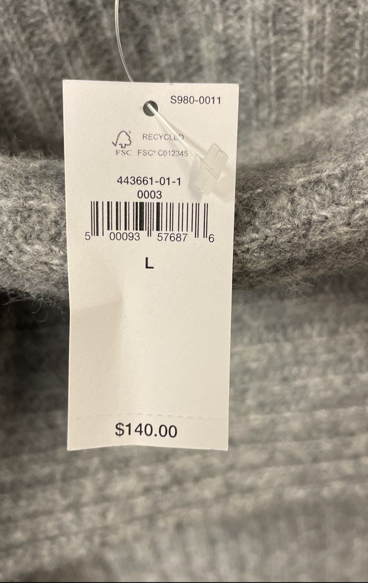 Banana Republic Women's Gray Plume Off-Shoulder Ribbed Wool Sweater Sz L NWT