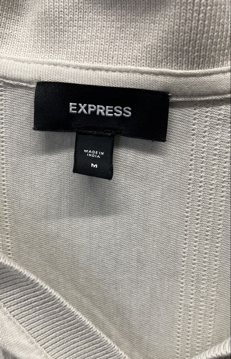 Express Men's Cream Ribbed Textured Short Sleeve V-Neck Polo Shirt Sz M