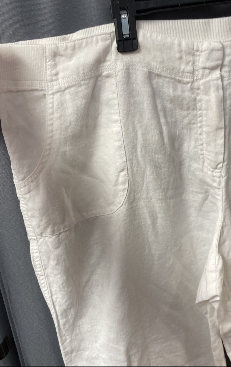 J. Jill Women's White Linen Straight Leg Elastic Waist Pocket Pants Sz 20